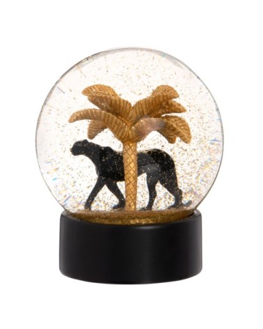 Boule à neige dorée palmier et panthère noire