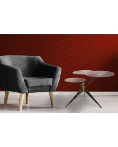 Table basse composé 3 plateaux verre structure métal argent