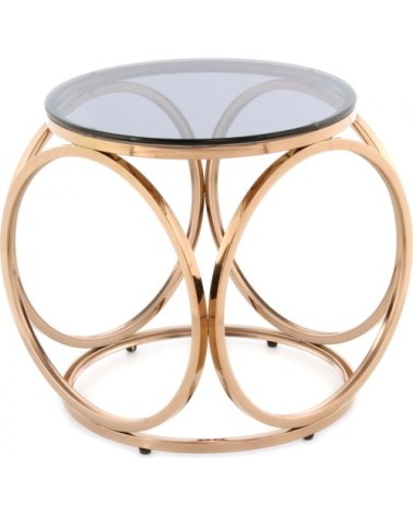 Table dappoint ronde or rose plateau verre fumé d40cm