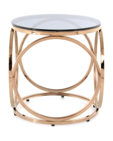 Table dappoint ronde or rose plateau verre fumé d40cm