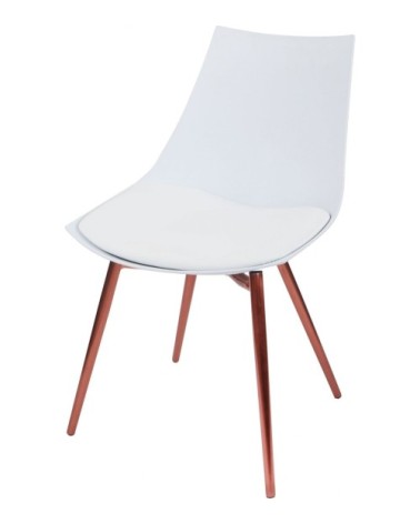 Chaise design imitation cuir blanc pieds cuivré (lot de 4)
