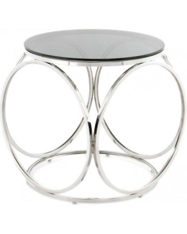 Table dappoint ronde argent plateau verre fumé d50cm