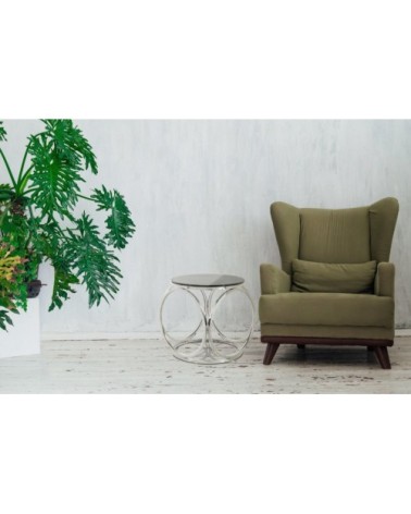 Table dappoint ronde argent plateau verre fumé d50cm