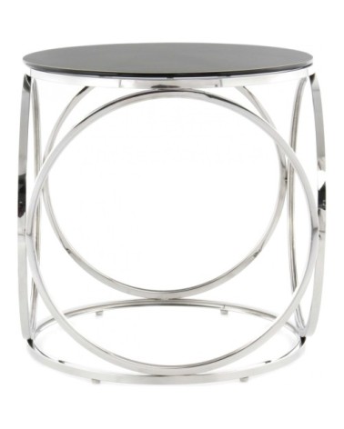 Table dappoint ronde argent plateau verre fumé d50cm