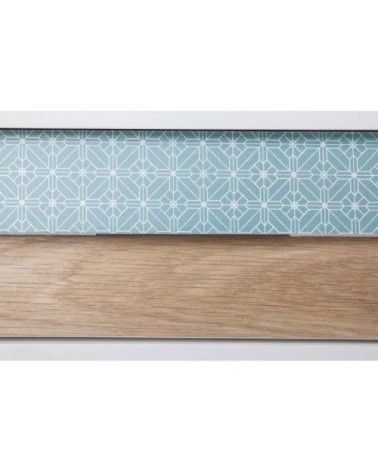 Table de chevet 2 tiroirs en bois couleur blanc et bleu