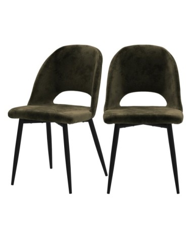 Chaise en velours vert et pieds métal noir (lot de 2)