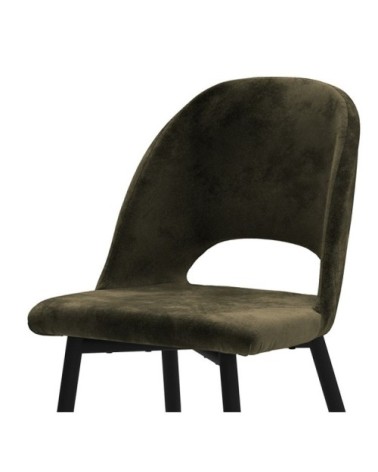 Chaise en velours vert et pieds métal noir (lot de 2)