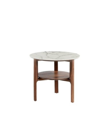 Table d'appoint en noyer et verre marbreet