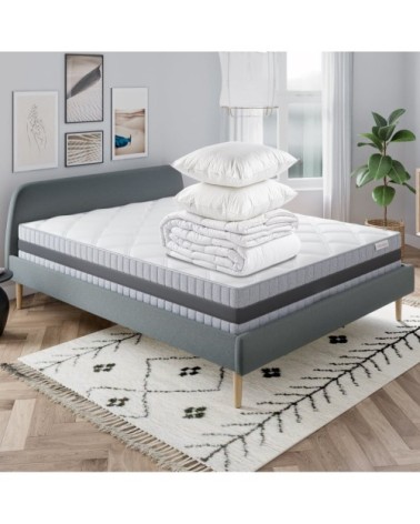 Ensemble matelas 140x190 Mémoire De Forme +Couette 240x220 + Oreillers