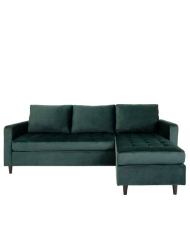 Canapé d'angle réversible 3 places en velours vert pieds bois noir
