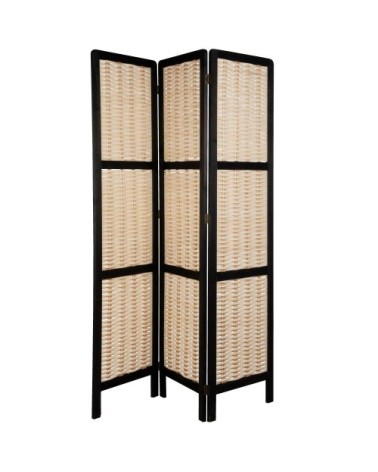 Paravent en bambou et bois de paulownia beige et noir