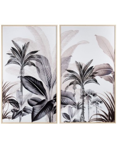 Diptyque imprimé jungle blanc, gris et beige 104x90