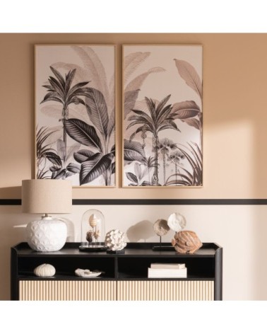 Diptyque imprimé jungle blanc, gris et beige 104x90