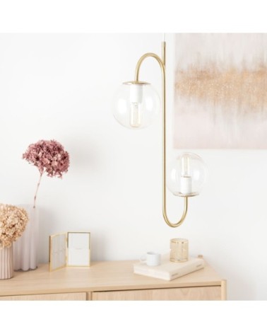 Suspension en métal doré 2 globes en verre H59