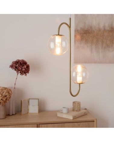 Suspension en métal doré 2 globes en verre H59