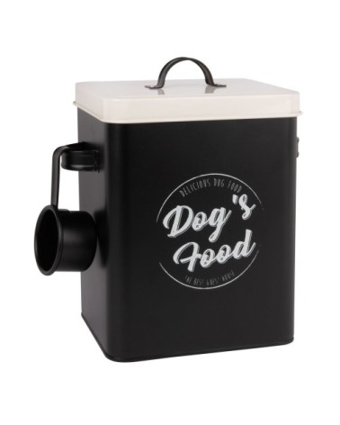 Boîte à croquettes en métal noir et blanc imprimé 19x24