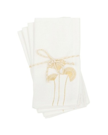 Serviettes en coton blanc motifs palmiers dorés 40x40