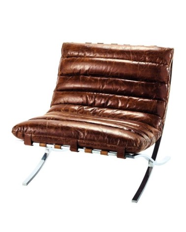 Fauteuil en cuir marron effet vieilli