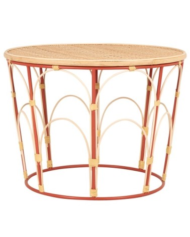 Bout de canapé en métal et rotin