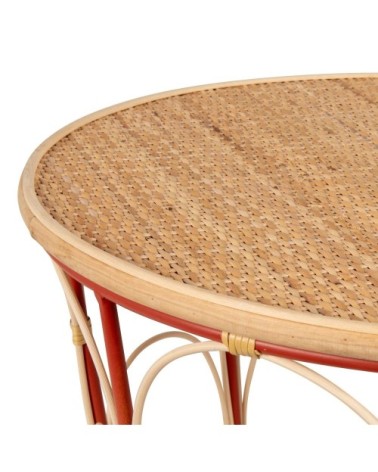 Bout de canapé en métal et rotin