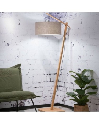 Lampadaire bambou et lin naturel gris H176cm