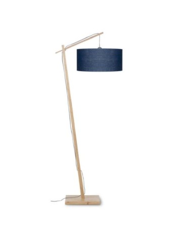 Lampadaire bambou et lin naturel bleu H176cm