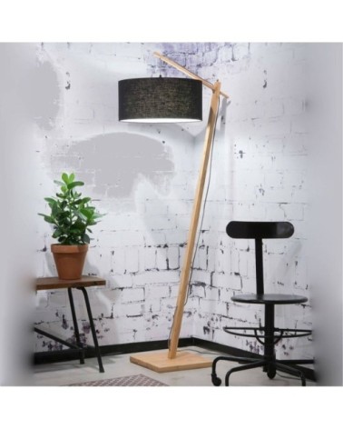 Lampadaire bambou et lin naturel gris H176cm