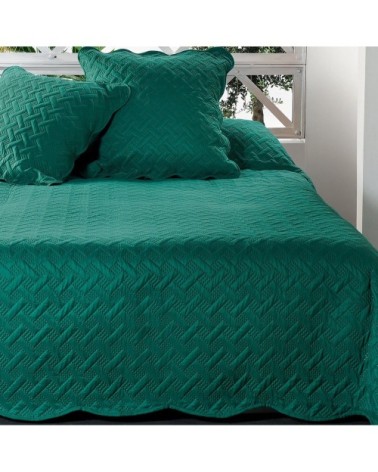 Jeté de lit aux formes géométriques surpiquées polyester vert 250x230