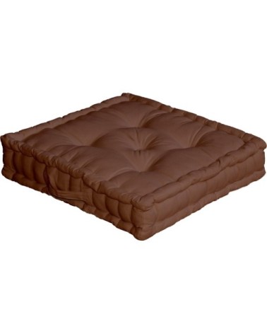 Coussin de sol uni en pur coton chocolat 50 x 50
