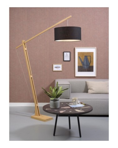 Lampadaire bambou/lin noir H207cm