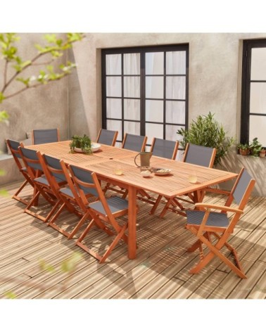 Ensemble de jardin en bois eucalyptus 10 places anthracite