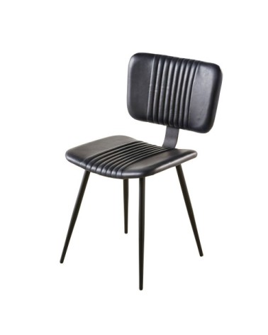 Chaise matelassée en cuir de buffle et métal noirs