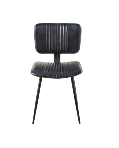 Chaise matelassée en cuir de buffle et métal noirs