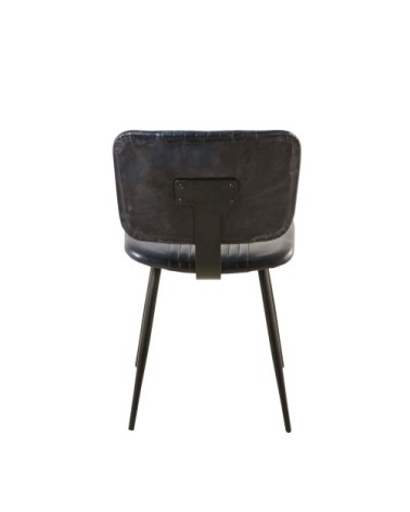 Chaise matelassée en cuir de buffle et métal noirs