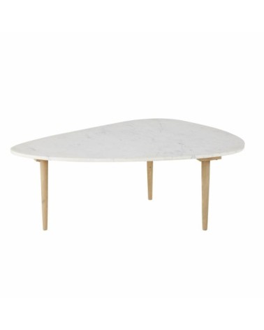 Table basse ovoïde en marbre blanc et manguier massif