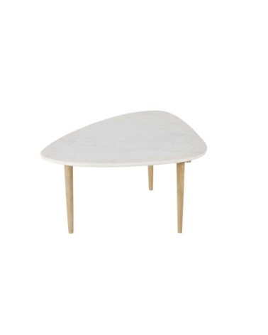 Table basse ovoïde en marbre blanc et manguier massif