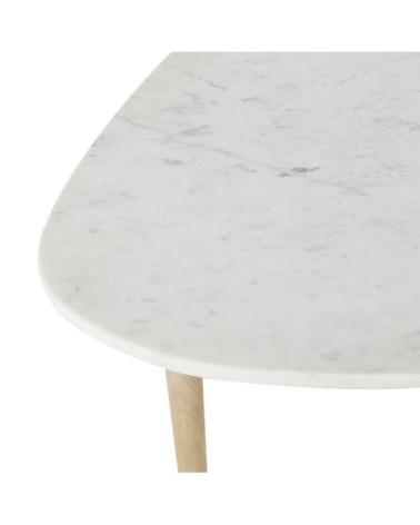 Table basse ovoïde en marbre blanc et manguier massif