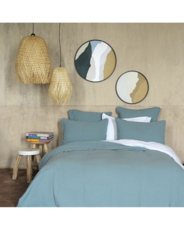 Dessus de lit gaze de coton bleu minéral 280X280 CM