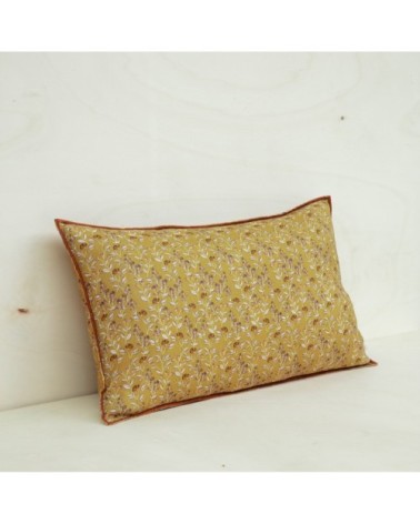 Housse de coussin en lin imprimé fleuri jaune 40x65