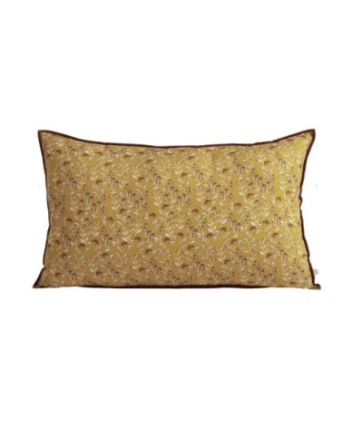 Coussin en lin lavé imprimé fleuri jaune 40x65