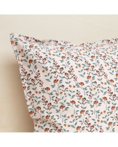 Housse de coussin en coton imprimé fleuri rose 50x50