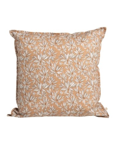 Housse de coussin en coton imprimé feuille beige 50x50