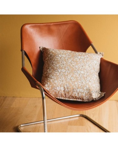 Housse de coussin en coton imprimé feuille beige 50x50