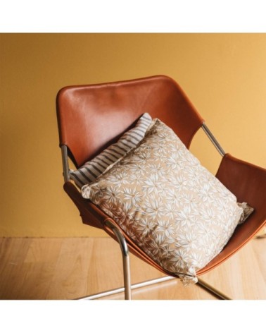 Housse de coussin en coton imprimé feuille beige 50x50