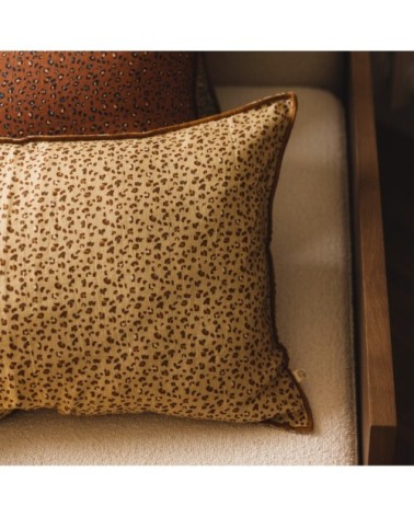 Housse de coussin en lin lavé imprimé léopard beige 40x65