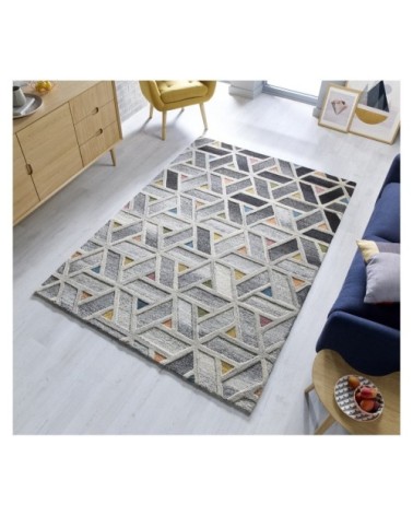 Tapis géométrique design en laine multicolore 200x290