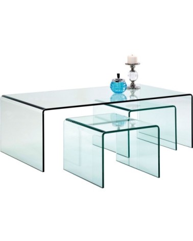 3 tables basses en verre