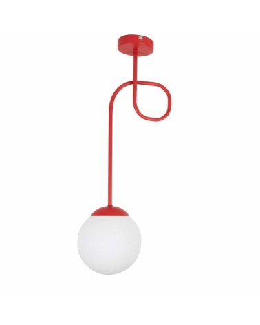 Suspension en métal rouge et globe en verre blanc