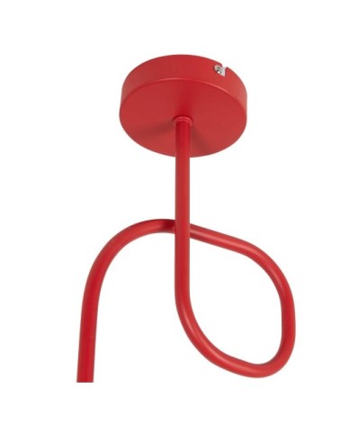 Suspension en métal rouge et globe en verre blanc