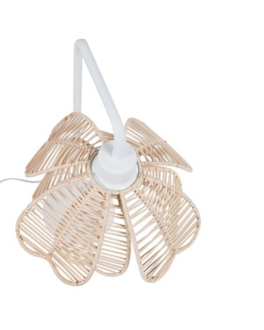 Lampe en métal blanc et abat-jour fleur en rotin